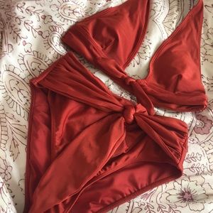 Sheeny Tie-Front Bikini in Rust